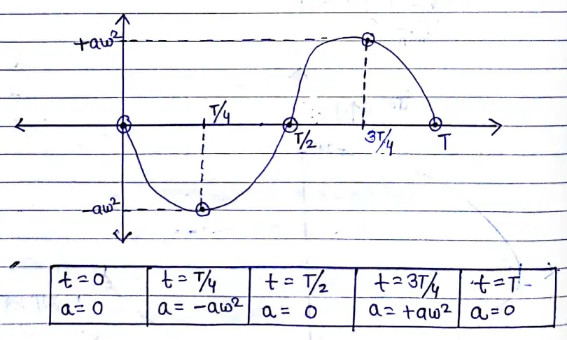 Class 11 Physics Chapter 14 Notes in Hindi दोलन गति 5 त्वरण व समय के मध्य ग्राफ