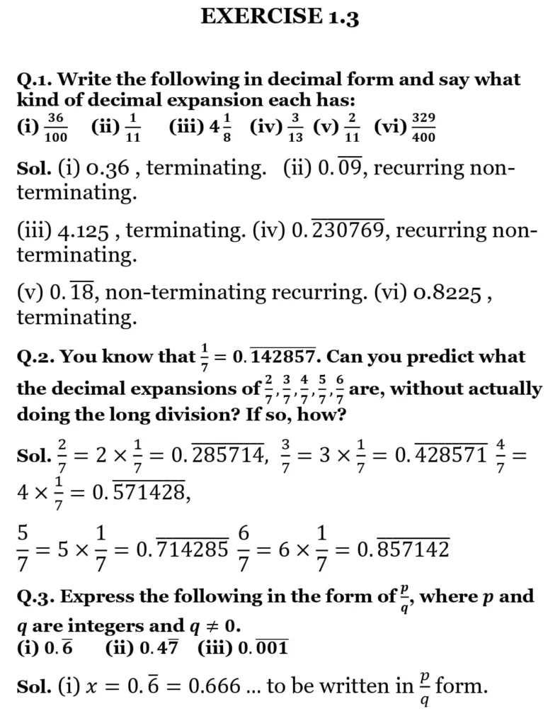 NCERT Solutions for Class 9 Maths Chapter 1 Number System Exercise 1.3 01