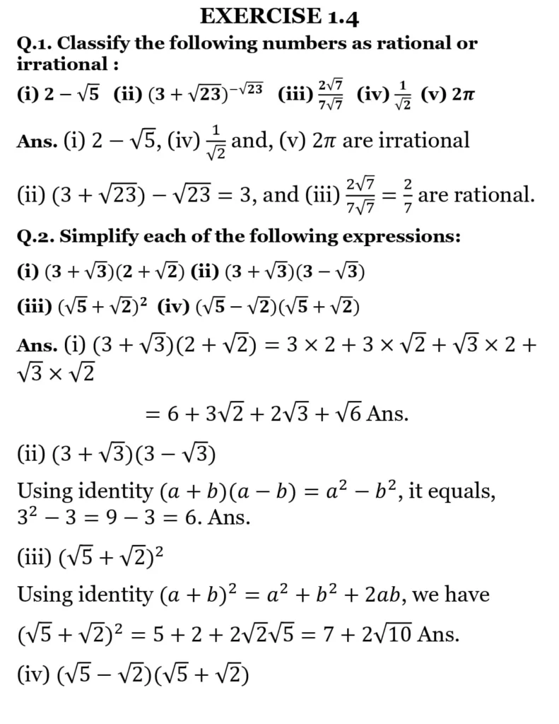 NCERT Solutions for Class 9 Maths Chapter 1 Number System Exercise 1.4 01