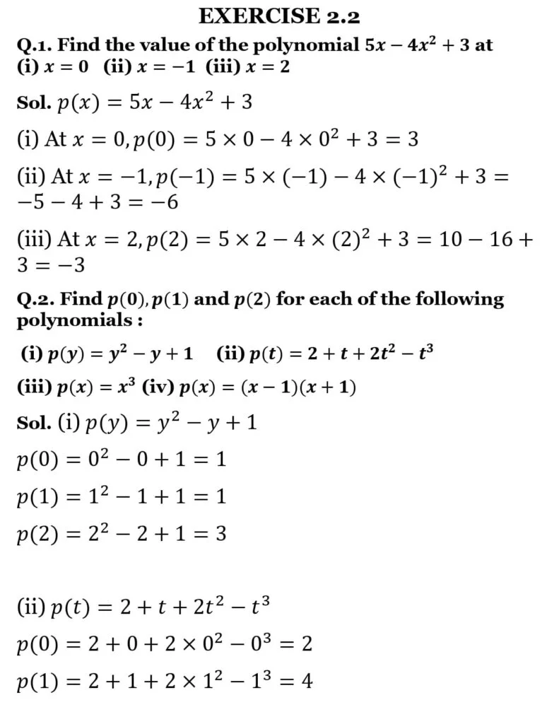 NCERT Solutions for Class 9 Maths Chapter 2 Polynomials Exercise 2.2 01