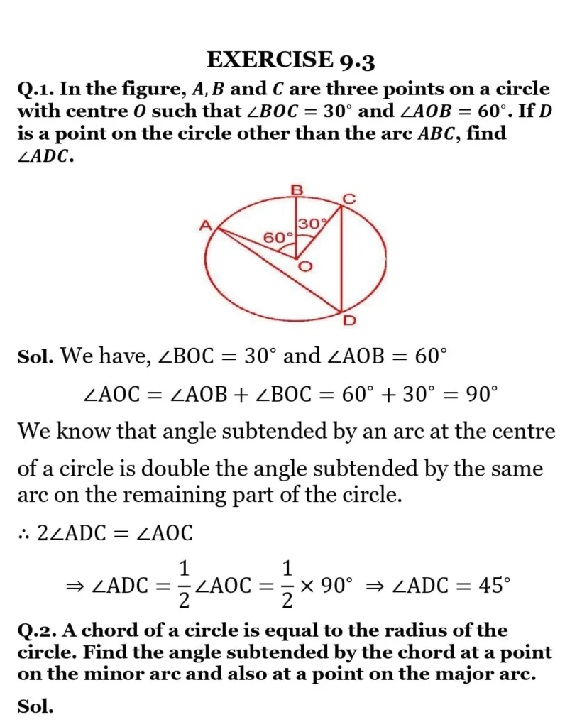NCERT Solutions for Class 9 Maths Chapter 9 Circles 11 NCERT Solutions for Class 9 Maths Chapter 9 Circles Exercise 9.3 01