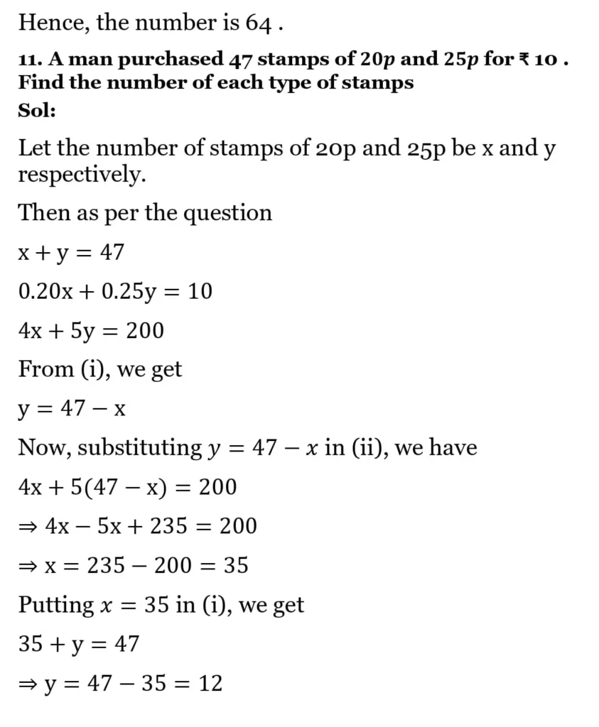 RS Aggarwal Class 10 Math Solutions Chapter 3 - Linear Equations in Two Variables 270 RS Aggarwal Class 10 Math Solutions Linear Equations in Two Variables (Ex 3A) Exercise 3.F 010