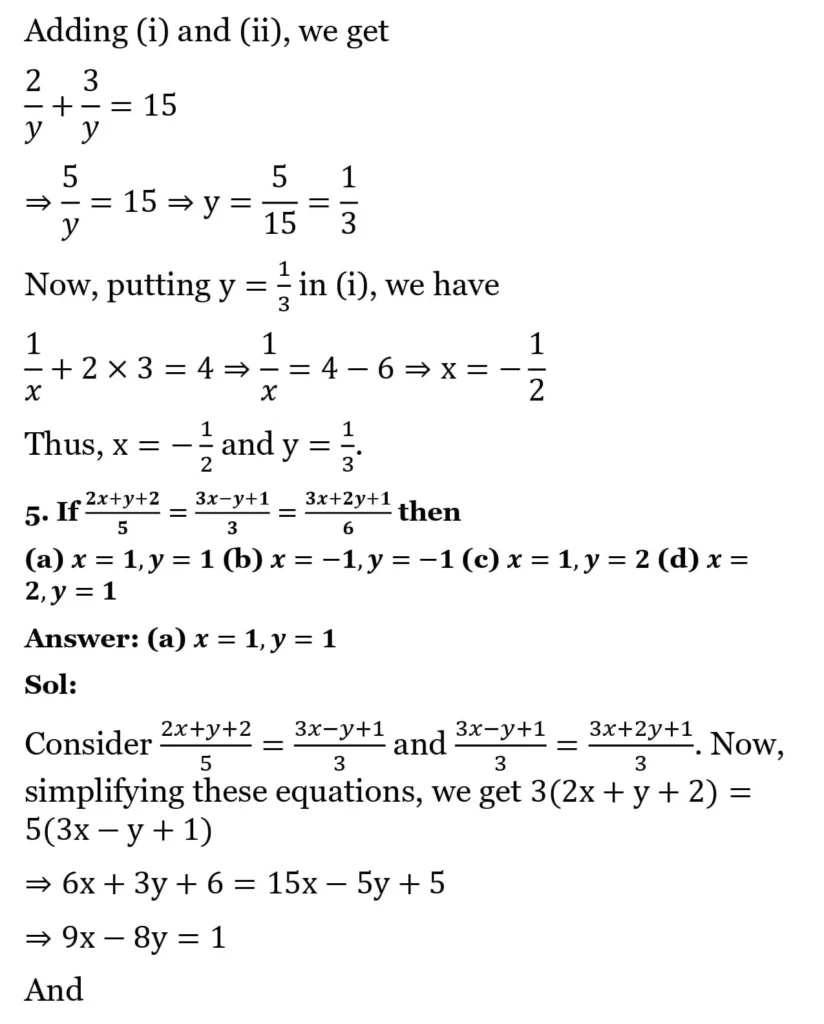 RS Aggarwal Class 10 Math Solutions Chapter 3 - Linear Equations in Two Variables 283 RS Aggarwal Class 10 Math Solutions Linear Equations in Two Variables MCQ 004