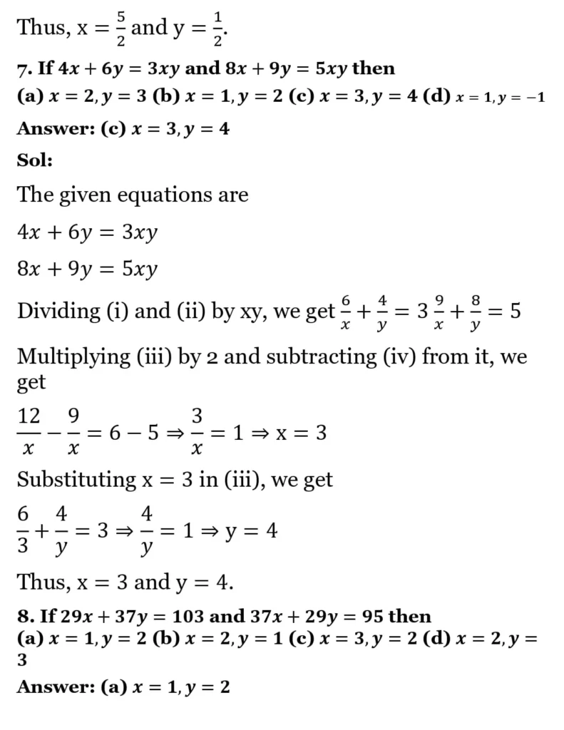 RS Aggarwal Class 10 Math Solutions Chapter 3 - Linear Equations in Two Variables 286 RS Aggarwal Class 10 Math Solutions Linear Equations in Two Variables MCQ 007