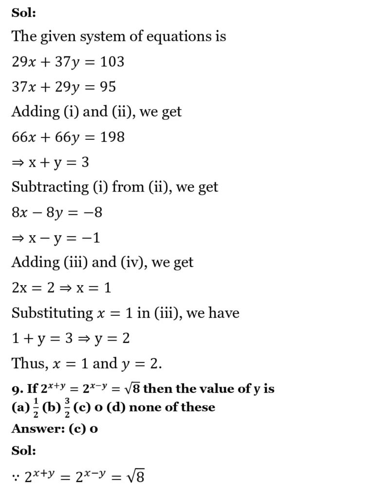 RS Aggarwal Class 10 Math Solutions Chapter 3 - Linear Equations in Two Variables 287 RS Aggarwal Class 10 Math Solutions Linear Equations in Two Variables MCQ 008