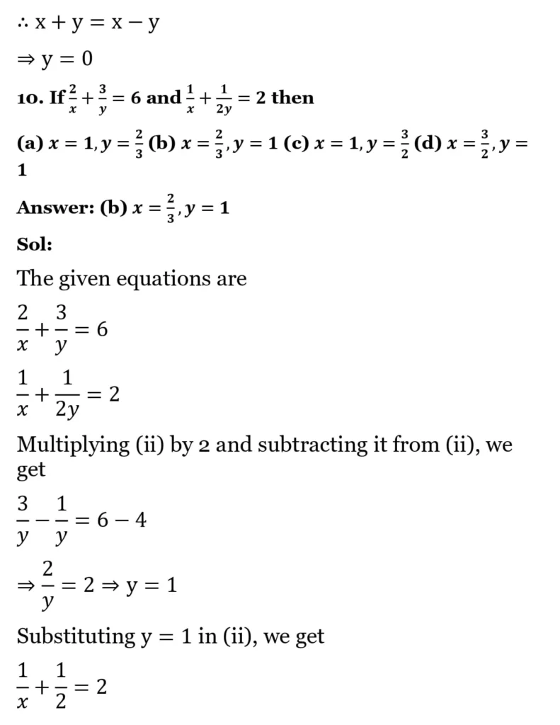 RS Aggarwal Class 10 Math Solutions Chapter 3 - Linear Equations in Two Variables 288 RS Aggarwal Class 10 Math Solutions Linear Equations in Two Variables MCQ 009