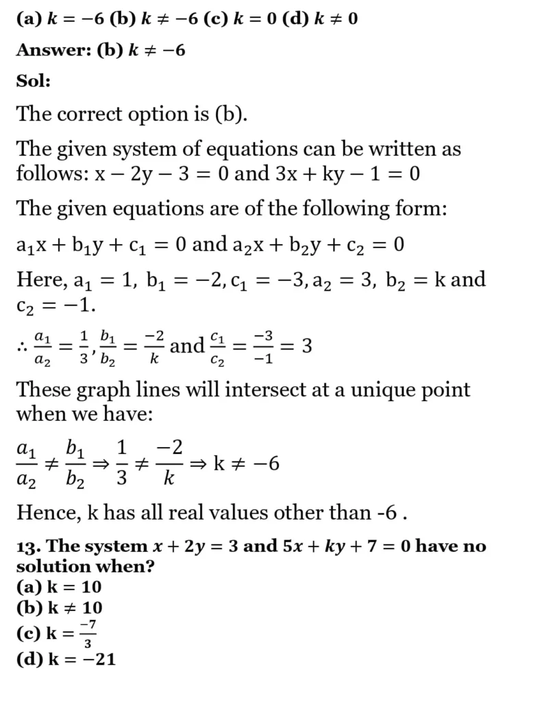RS Aggarwal Class 10 Math Solutions Chapter 3 - Linear Equations in Two Variables 290 RS Aggarwal Class 10 Math Solutions Linear Equations in Two Variables MCQ 011