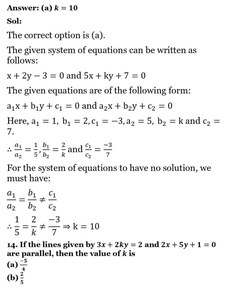 RS Aggarwal Class 10 Math Solutions Chapter 3 - Linear Equations in Two Variables 291 RS Aggarwal Class 10 Math Solutions Linear Equations in Two Variables MCQ 012