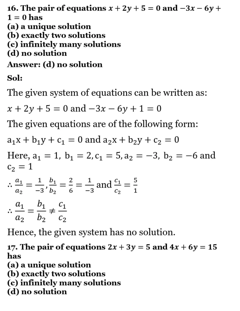 RS Aggarwal Class 10 Math Solutions Chapter 3 - Linear Equations in Two Variables 294 RS Aggarwal Class 10 Math Solutions Linear Equations in Two Variables MCQ 015