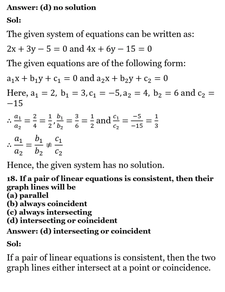 RS Aggarwal Class 10 Math Solutions Chapter 3 - Linear Equations in Two Variables 295 RS Aggarwal Class 10 Math Solutions Linear Equations in Two Variables MCQ 016