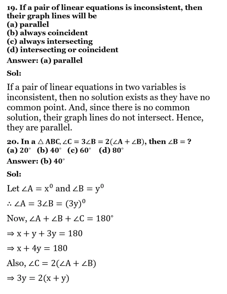 RS Aggarwal Class 10 Math Solutions Chapter 3 - Linear Equations in Two Variables 296 RS Aggarwal Class 10 Math Solutions Linear Equations in Two Variables MCQ 017