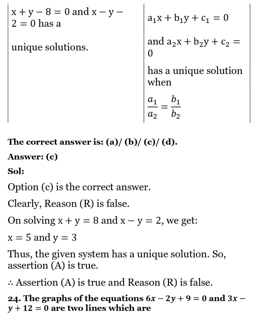 RS Aggarwal Class 10 Math Solutions Chapter 3 - Linear Equations in Two Variables 300 RS Aggarwal Class 10 Math Solutions Linear Equations in Two Variables MCQ 021