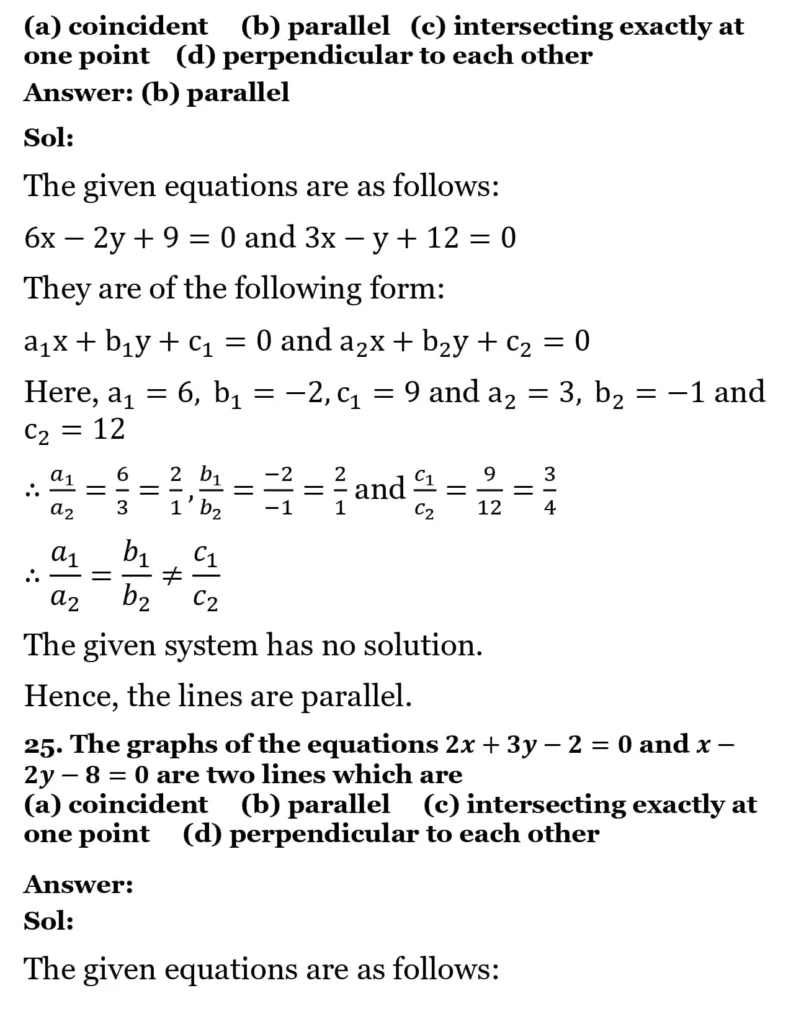 RS Aggarwal Class 10 Math Solutions Chapter 3 - Linear Equations in Two Variables 301 RS Aggarwal Class 10 Math Solutions Linear Equations in Two Variables MCQ 022