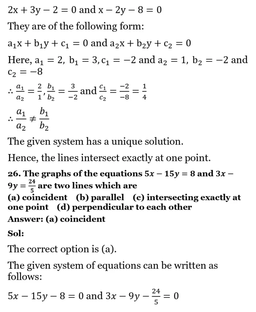 RS Aggarwal Class 10 Math Solutions Chapter 3 - Linear Equations in Two Variables 302 RS Aggarwal Class 10 Math Solutions Linear Equations in Two Variables MCQ 023