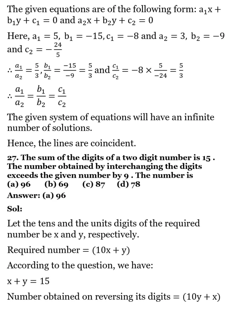 RS Aggarwal Class 10 Math Solutions Chapter 3 - Linear Equations in Two Variables 303 RS Aggarwal Class 10 Math Solutions Linear Equations in Two Variables MCQ 024