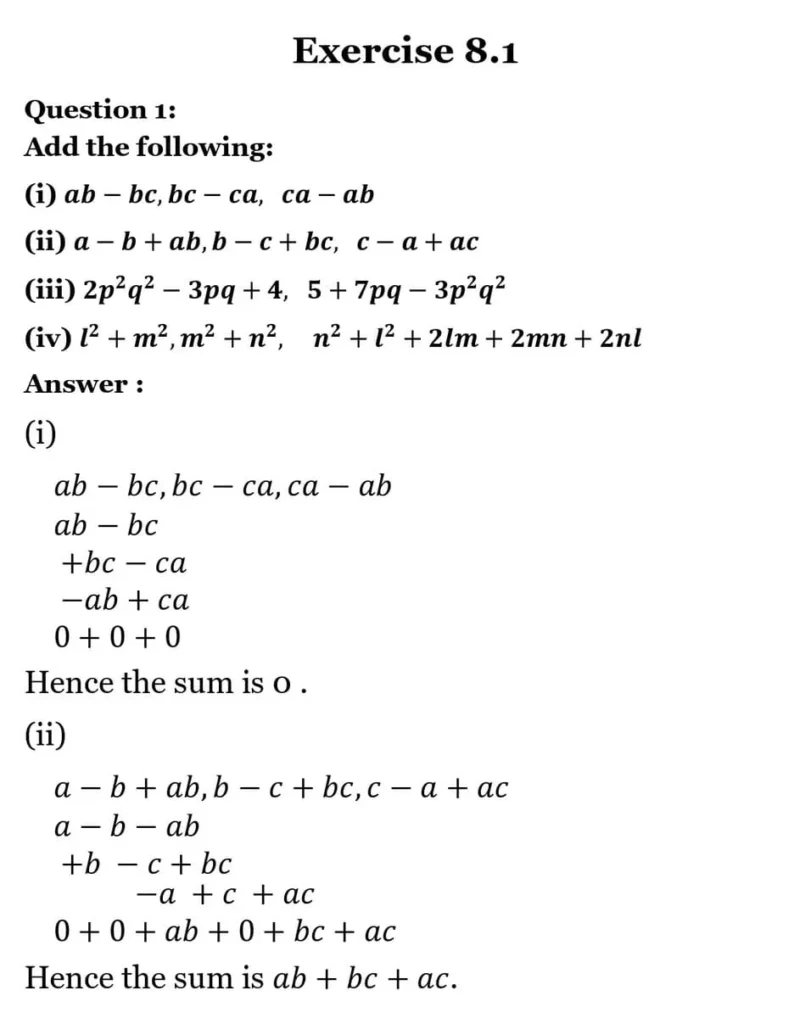 NCERT Solutions for Class 8 Maths Chapter 8 Algebraic Expressions and Identities 1 NCERT Solutions for Class 8 Maths Chapter 8 Algebraic Expressions and Identities Exercise 8.1 01