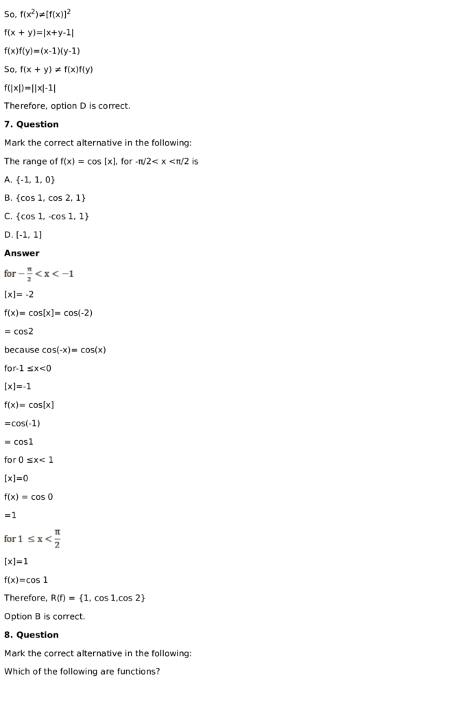 RD Sharma Solutions for Class 11 Maths Chapter 3 Functions (PDF Download) 57 RD Sharma Solutions for Class 11 Maths Chapter 3 Functions Exercise 1.1 057