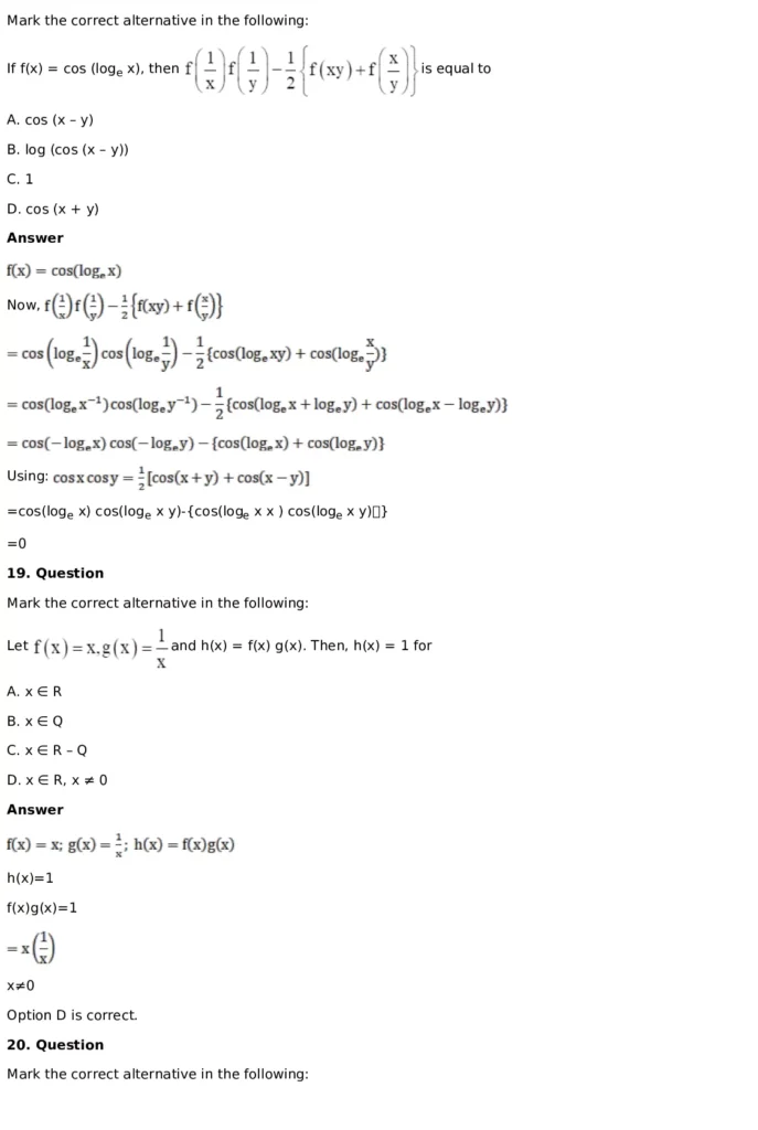RD Sharma Solutions for Class 11 Maths Chapter 3 Functions (PDF Download) 63 RD Sharma Solutions for Class 11 Maths Chapter 3 Functions Exercise 1.1 062