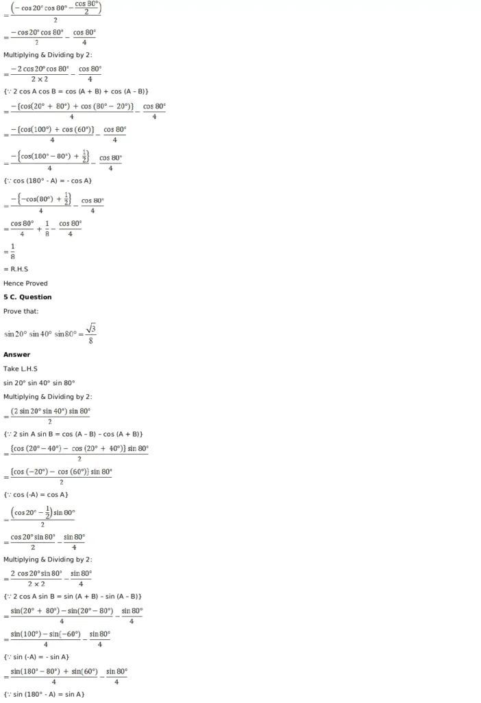 RD Sharma Solutions for Class 11 Maths Chapter 8 Transformation Formulae 5 RD Sharma Solutions for Class 11 Maths Chapter 8 Exercise 8.1 005