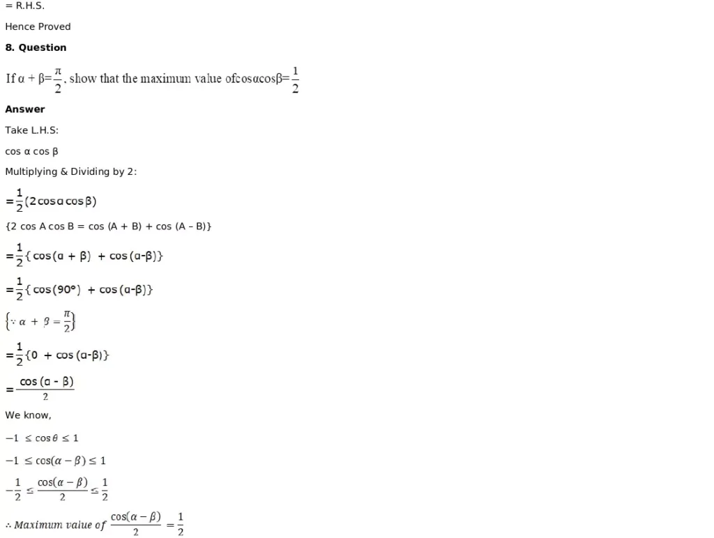 RD Sharma Solutions for Class 11 Maths Chapter 8 Transformation Formulae 12 RD Sharma Solutions for Class 11 Maths Chapter 8 Exercise 8.1 012