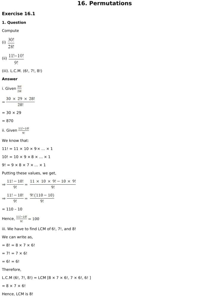 RD Sharma Solutions for Class 11 Maths Chapter 16 Permutations 1 RD Sharma Chapter 16 Exercise 16.1 - 01