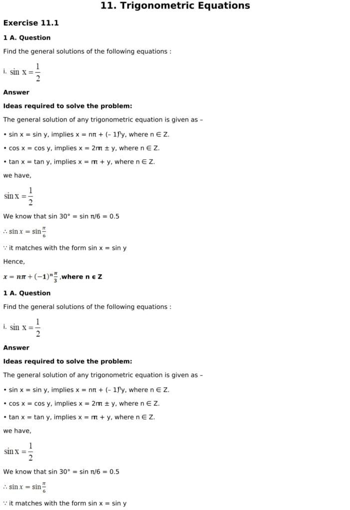 RD Sharma Solutions for Class 11 Maths Chapter 11 Trigonometric Equations 1 RD Sharma Class 11 Chapter 11 Exercise 11.1 - 01