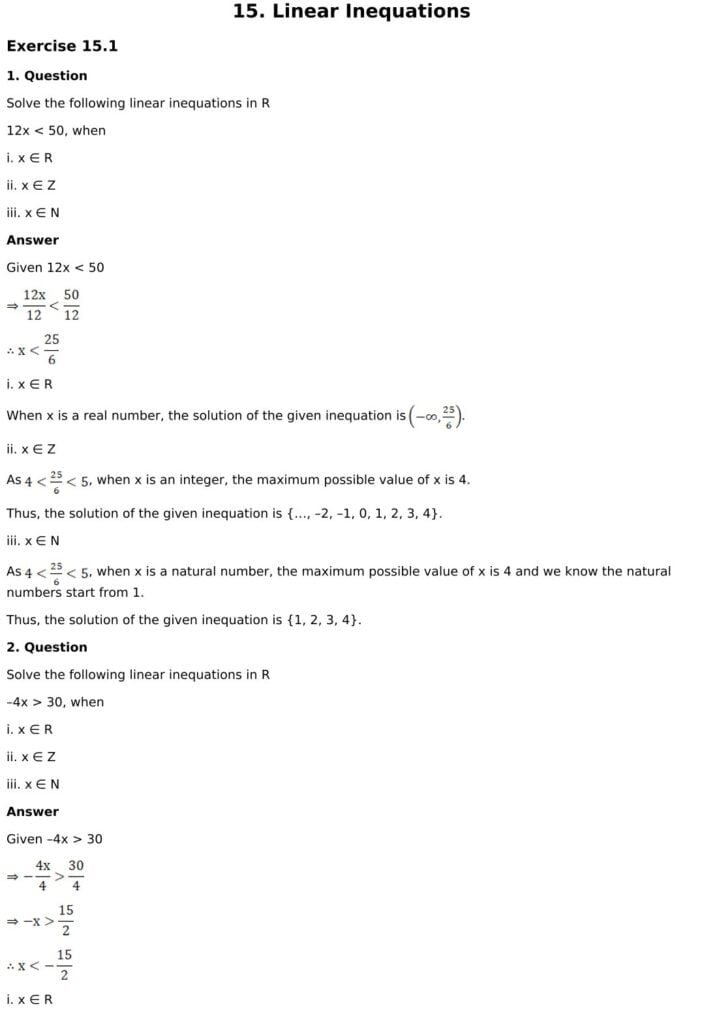 RD Sharma Solutions for Class 11 Maths Chapter 15 Linear Inequations 1 RD Sharma Chapter 15 Exercise 15.1 - 01
