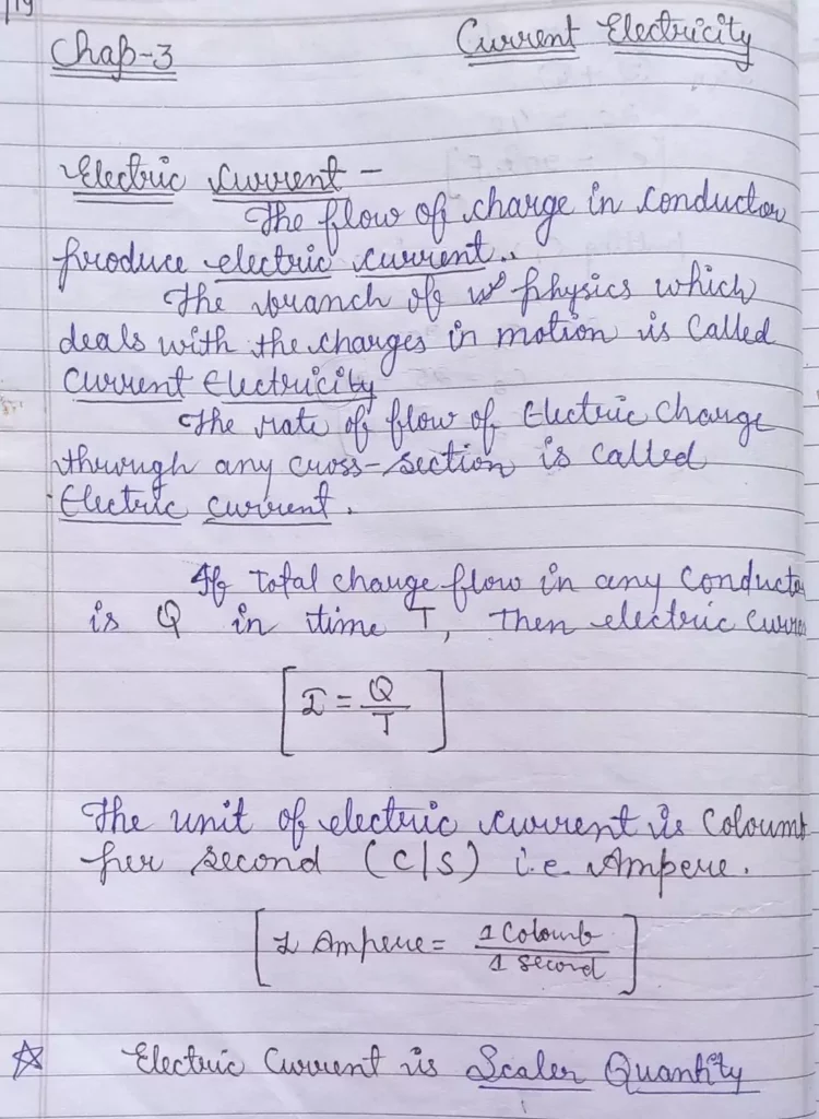 Current Electricity Class 12 Physics Chapter 3 Notes (Handwritten Notes PDF Download) 1 Class 12 Physics Chapter 3 Notes 001