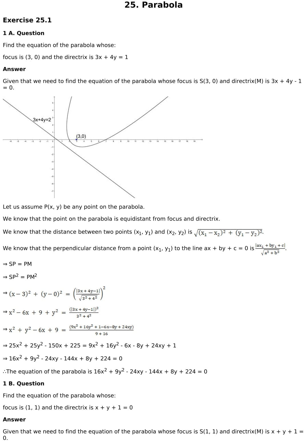 RD Sharma Solutions for Class 11 Maths Chapter 25 Parabola 1 RD Sharma Chapter 25 Exercise 25.1 - 01