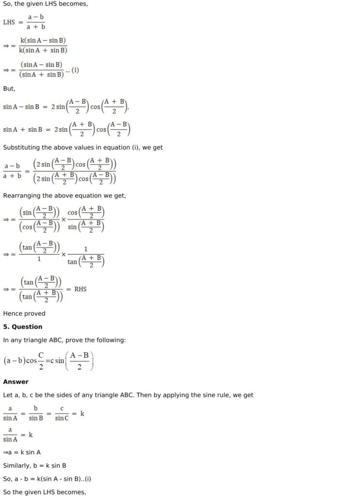 RD Sharma Solutions for Class 11 Maths Chapter 10 Sine And Cosine Formulae And Their Applications 4 RD Sharma Chapter 10 Exercise 10.1 - 04