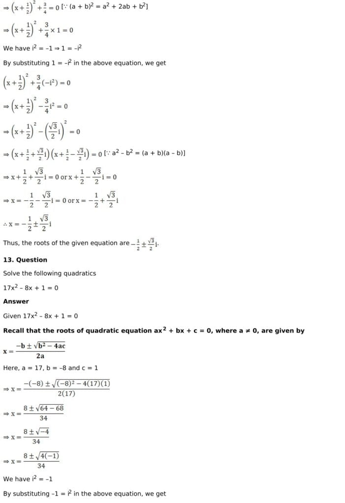 RD Sharma Solutions for Class 11 Maths Chapter 14 Quadratic Equations 8 RD Sharma Chapter 14 Exercise 14.1 - 08