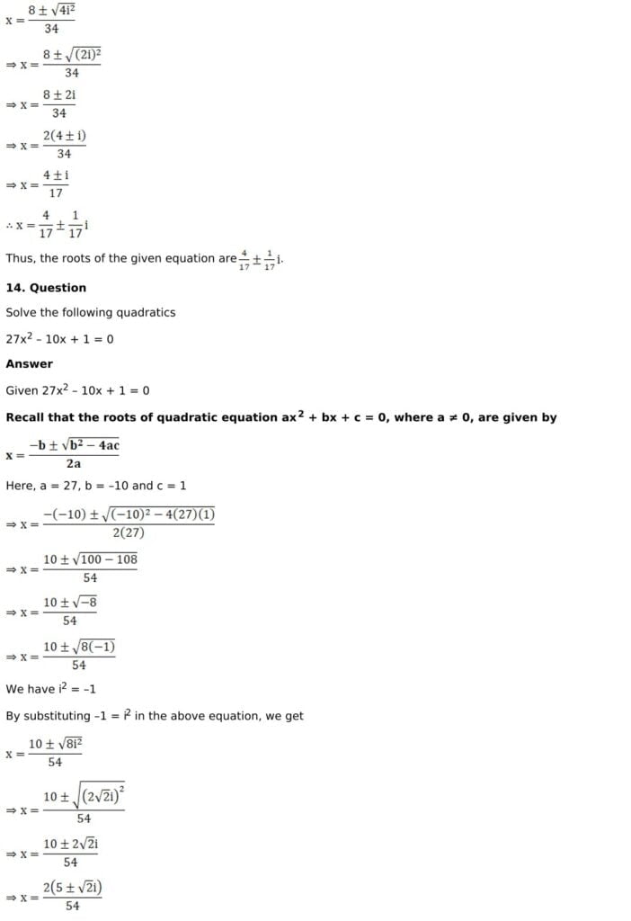 RD Sharma Solutions for Class 11 Maths Chapter 14 Quadratic Equations 9 RD Sharma Chapter 14 Exercise 14.1 - 09