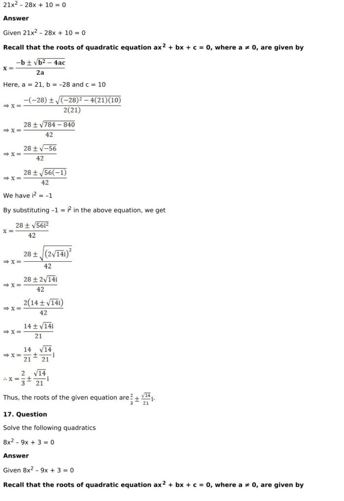 RD Sharma Solutions for Class 11 Maths Chapter 14 Quadratic Equations 11 RD Sharma Chapter 14 Exercise 14.1 - 11