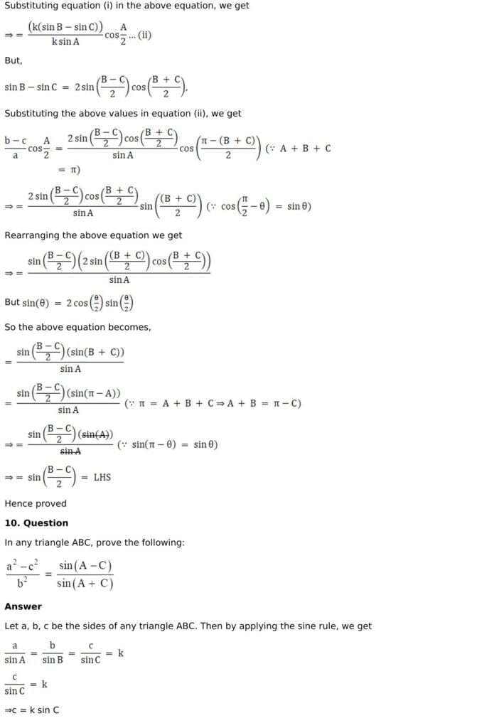 RD Sharma Solutions for Class 11 Maths Chapter 10 Sine And Cosine Formulae And Their Applications 11 RD Sharma Chapter 10 Exercise 10.1 - 11