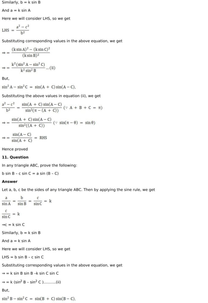 RD Sharma Solutions for Class 11 Maths Chapter 10 Sine And Cosine Formulae And Their Applications 12 RD Sharma Chapter 10 Exercise 10.1 - 12