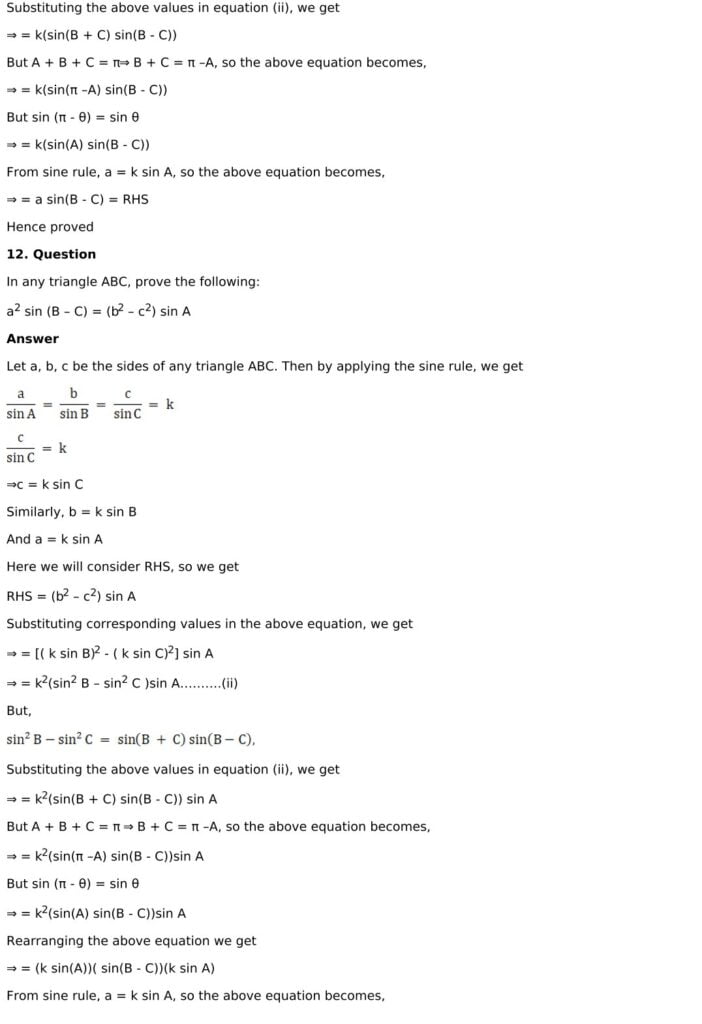 RD Sharma Solutions for Class 11 Maths Chapter 10 Sine And Cosine Formulae And Their Applications 13 RD Sharma Chapter 10 Exercise 10.1 - 13