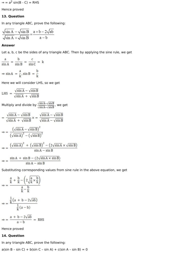 RD Sharma Solutions for Class 11 Maths Chapter 10 Sine And Cosine Formulae And Their Applications 14 RD Sharma Chapter 10 Exercise 10.1 - 14