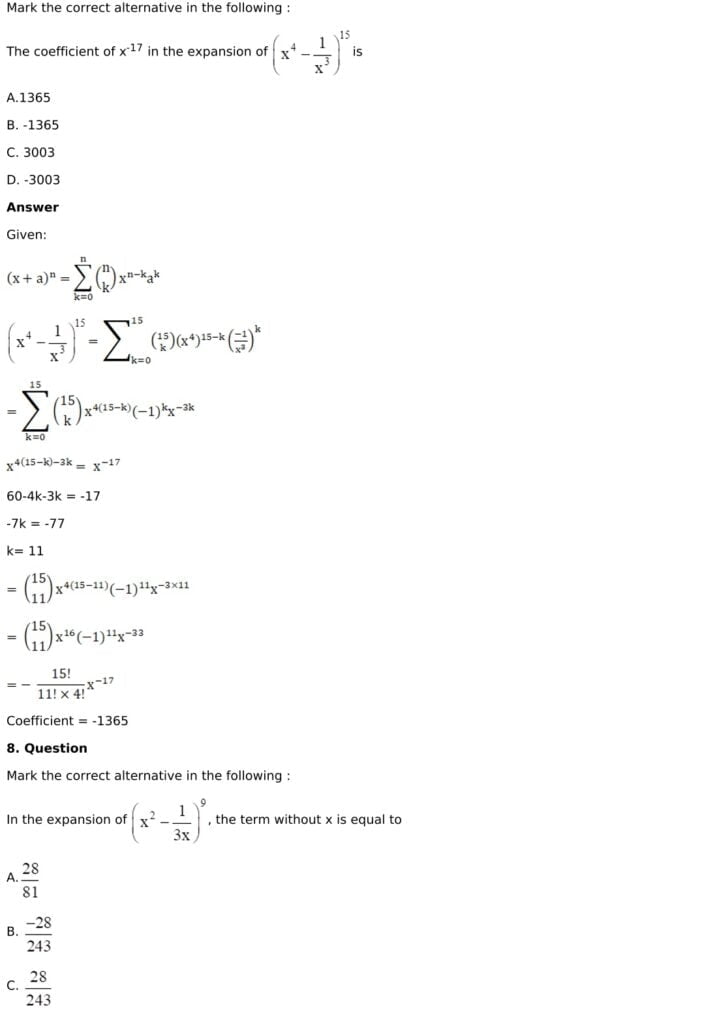 RD Sharma Solutions for Class 11 Maths Chapter 18 Binomial Theorem 16 RD Sharma Chapter 18 MCQ - 07
