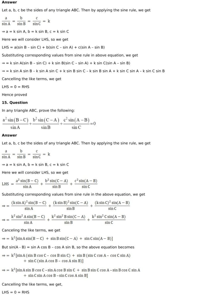 RD Sharma Solutions for Class 11 Maths Chapter 10 Sine And Cosine Formulae And Their Applications 15 RD Sharma Chapter 10 Exercise 10.1 - 15