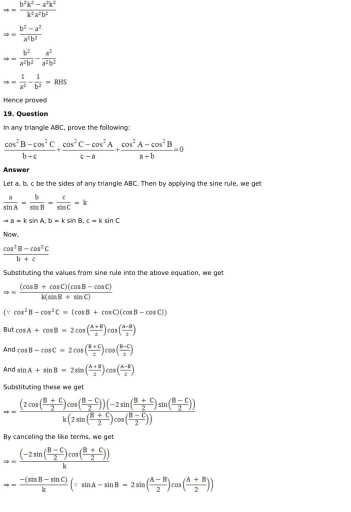 RD Sharma Solutions for Class 11 Maths Chapter 10 Sine And Cosine Formulae And Their Applications 18 RD Sharma Chapter 10 Exercise 10.1 - 18
