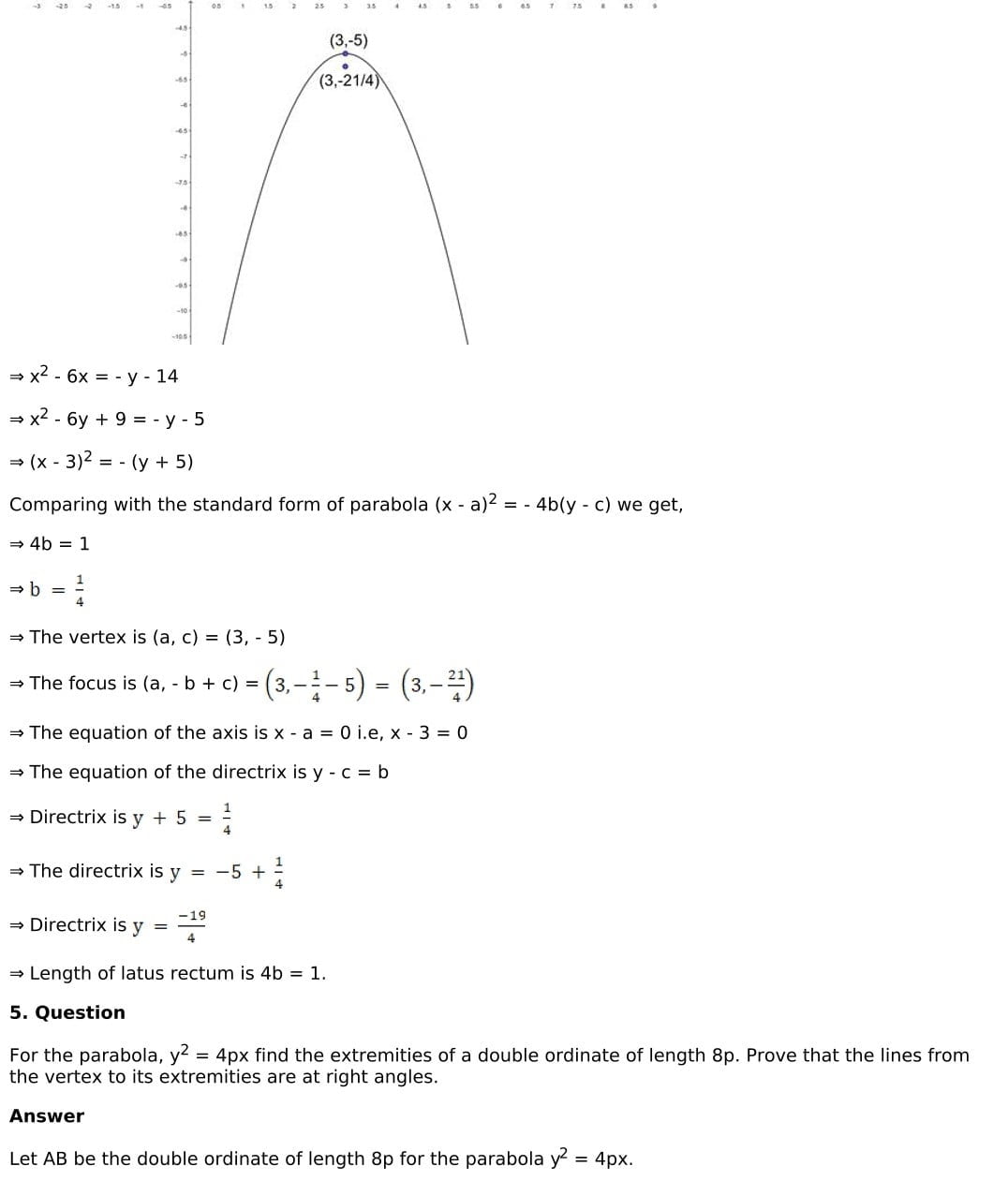 RD Sharma Solutions for Class 11 Maths Chapter 25 Parabola 20 RD Sharma Chapter 25 Exercise 25.1 - 020