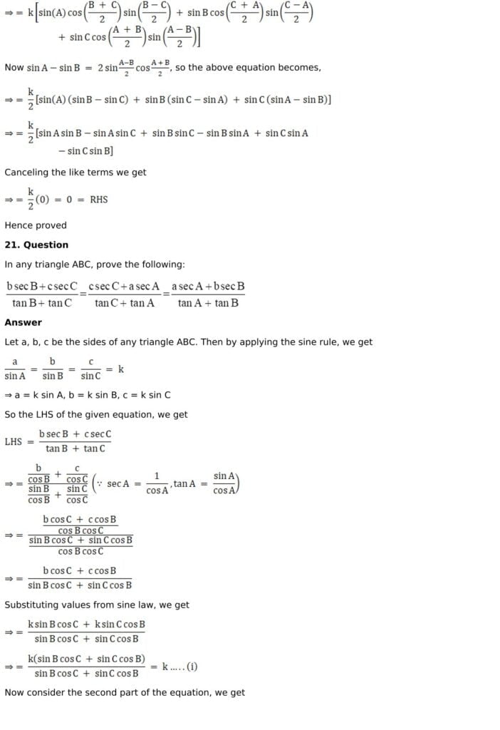 RD Sharma Solutions for Class 11 Maths Chapter 10 Sine And Cosine Formulae And Their Applications 21 RD Sharma Chapter 10 Exercise 10.1 - 21