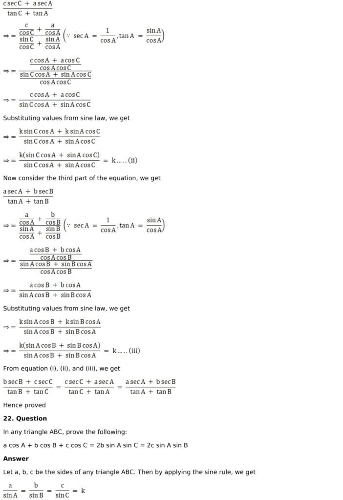 RD Sharma Solutions for Class 11 Maths Chapter 10 Sine And Cosine Formulae And Their Applications 22 RD Sharma Chapter 10 Exercise 10.1 - 22