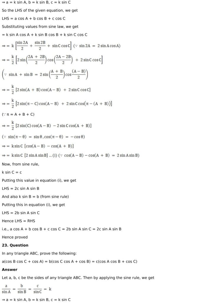 RD Sharma Solutions for Class 11 Maths Chapter 10 Sine And Cosine Formulae And Their Applications 23 RD Sharma Chapter 10 Exercise 10.1 - 23