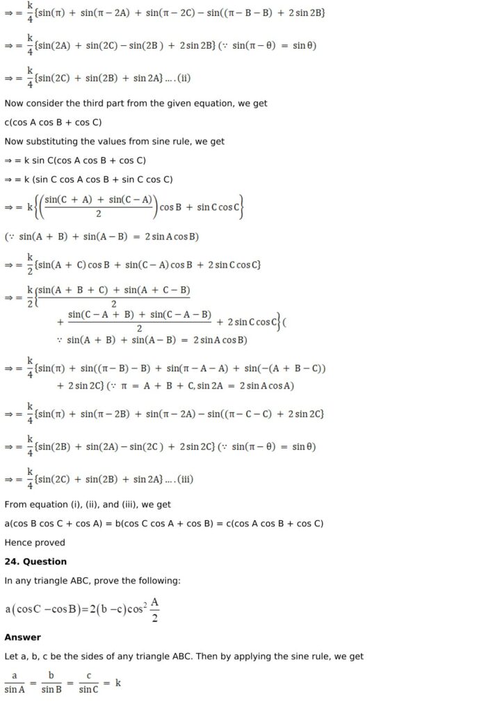 RD Sharma Solutions for Class 11 Maths Chapter 10 Sine And Cosine Formulae And Their Applications 25 RD Sharma Chapter 10 Exercise 10.1 - 25