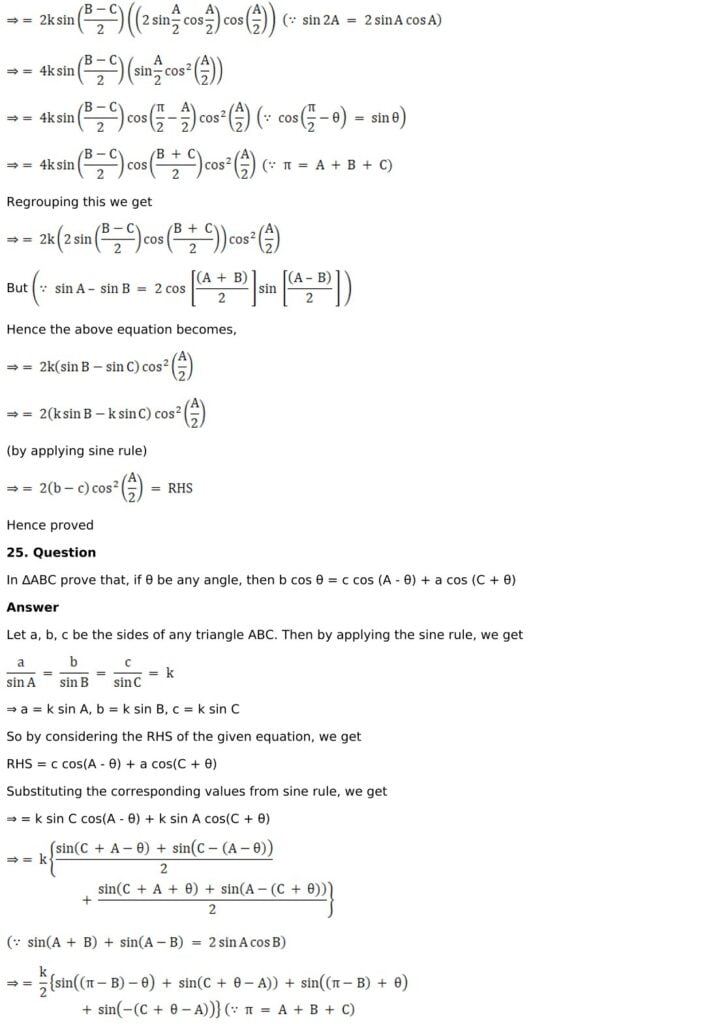 RD Sharma Solutions for Class 11 Maths Chapter 10 Sine And Cosine Formulae And Their Applications 27 RD Sharma Chapter 10 Exercise 10.1 - 27