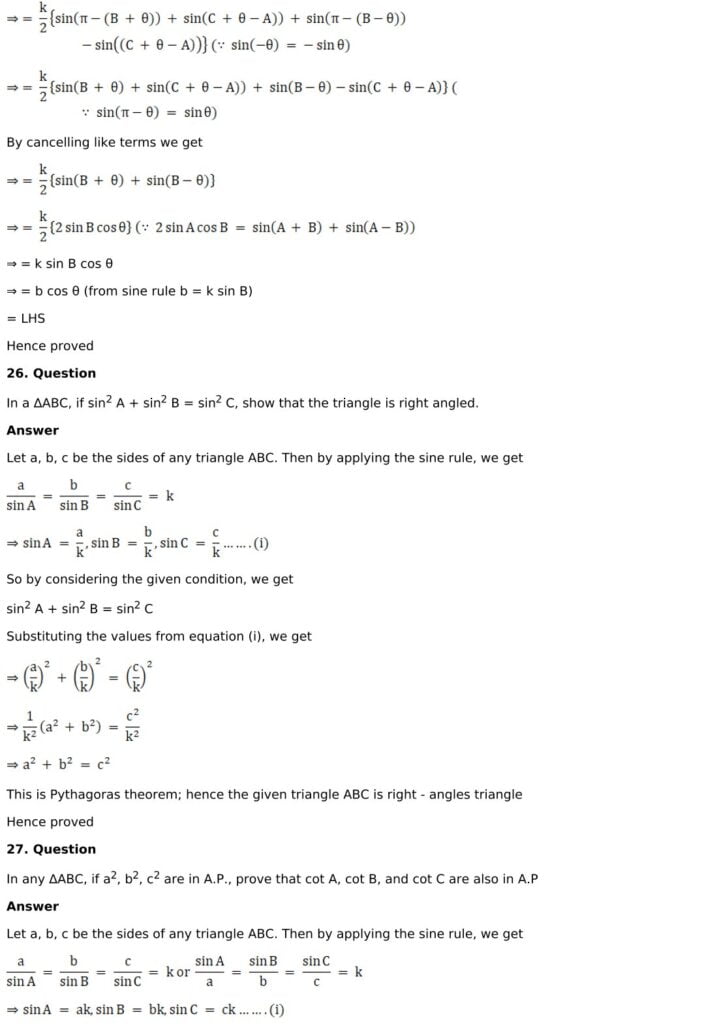 RD Sharma Solutions for Class 11 Maths Chapter 10 Sine And Cosine Formulae And Their Applications 28 RD Sharma Chapter 10 Exercise 10.1 - 28