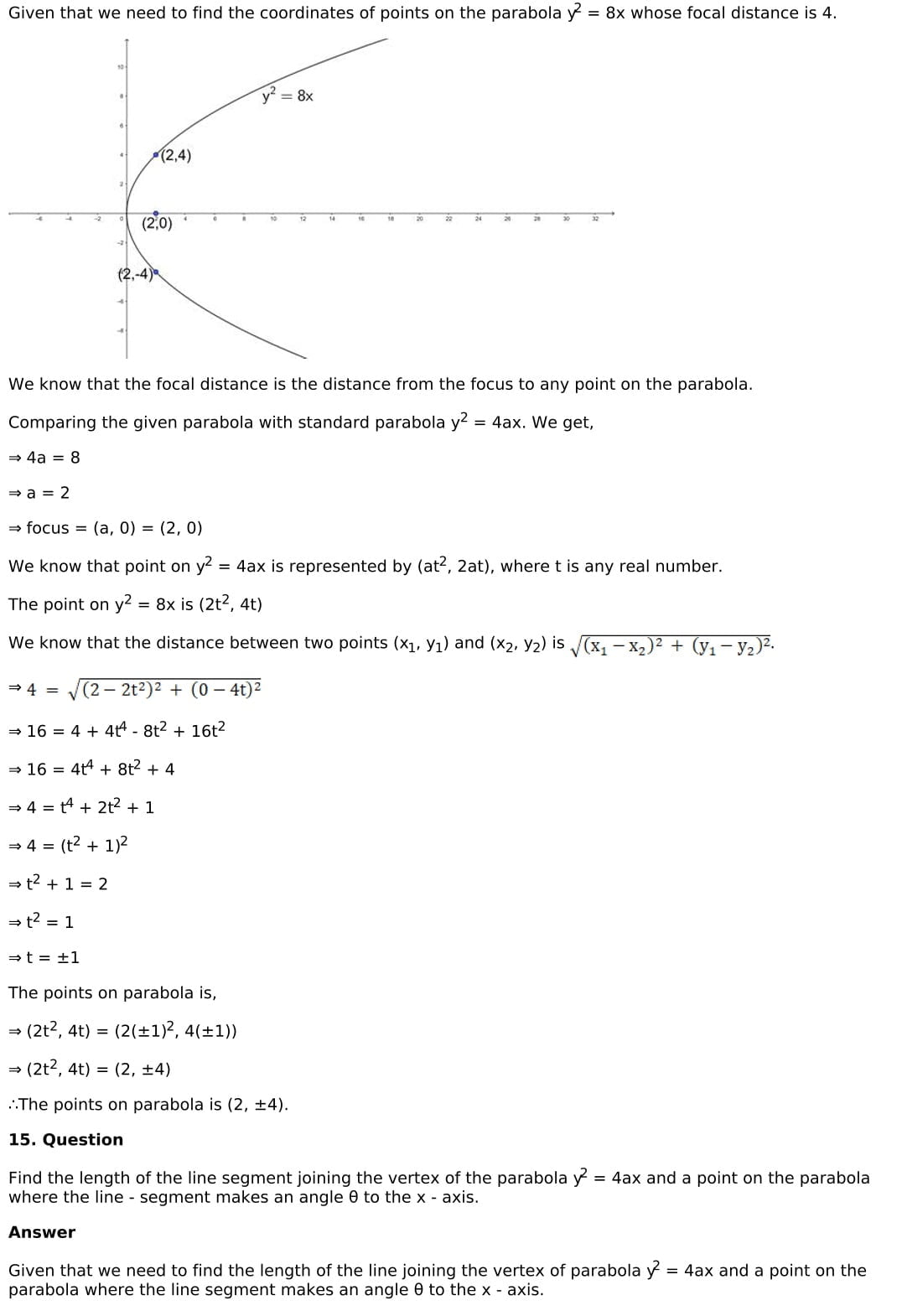 RD Sharma Solutions for Class 11 Maths Chapter 25 Parabola 30 RD Sharma Chapter 25 Exercise 25.1 - 030