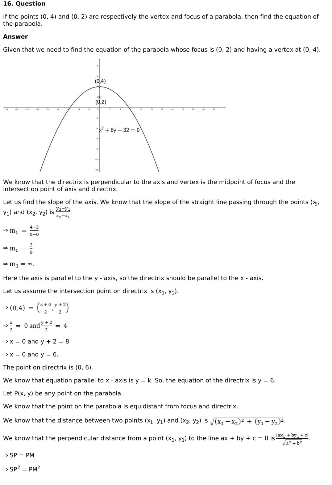 RD Sharma Solutions for Class 11 Maths Chapter 25 Parabola 32 RD Sharma Chapter 25 Exercise 25.1 - 032