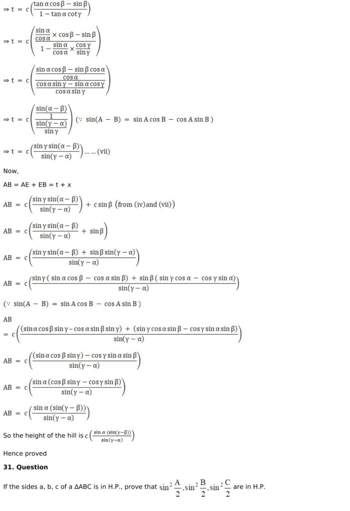 RD Sharma Solutions for Class 11 Maths Chapter 10 Sine And Cosine Formulae And Their Applications 34 RD Sharma Chapter 10 Exercise 10.1 - 34